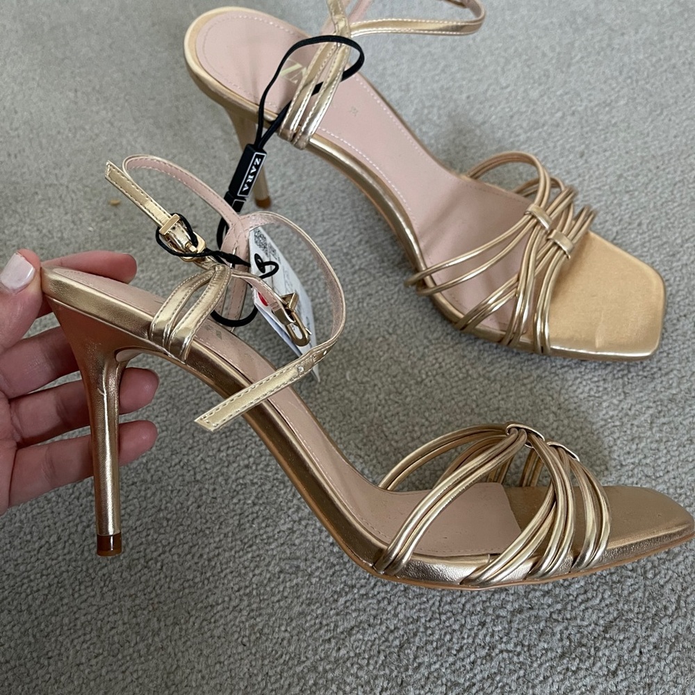 Zara Gold Strappy Heels - Picture 4 of 8
